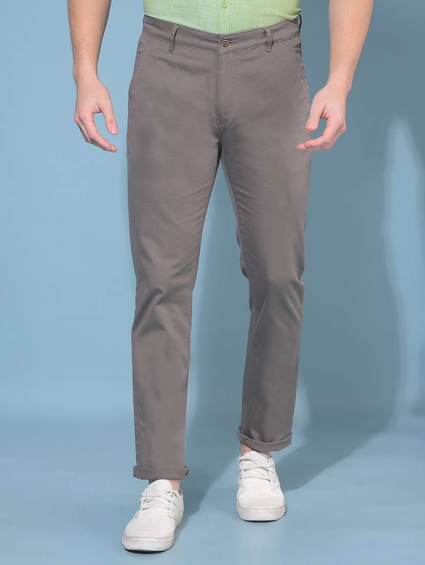 men solid grey chinos trouser - 21109526 - Zoom Image - 0