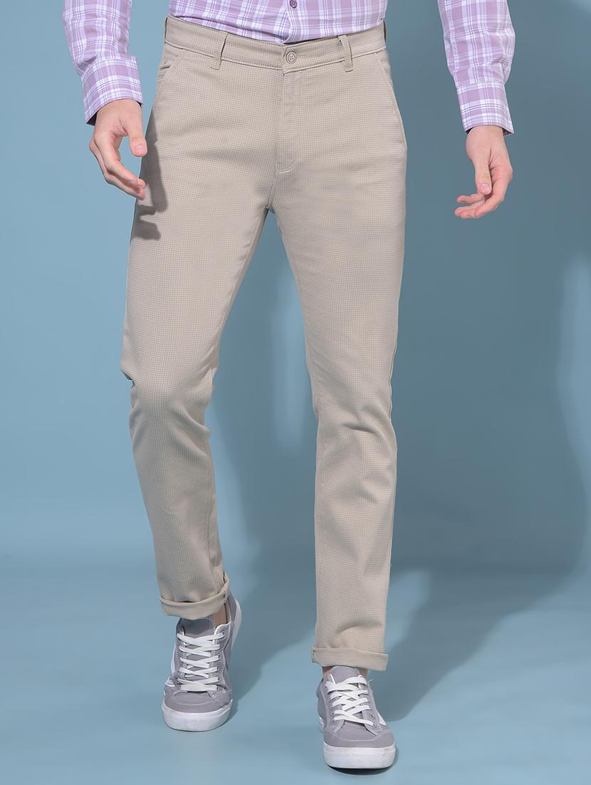 men beige checked printed chinos trouser - 21109535 - Zoom Image - 0