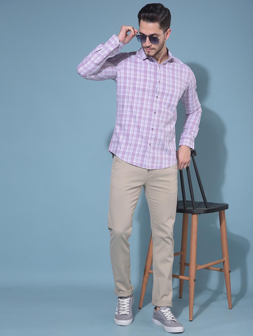 men beige checked printed chinos trouser - 21109535 - Standard Image - 3