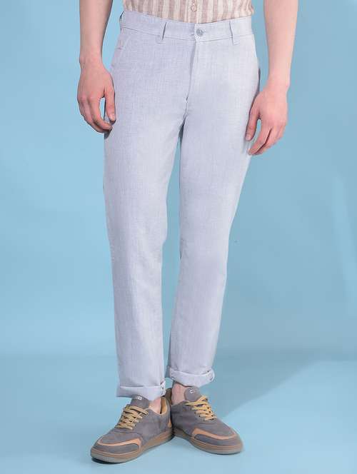 men grey self design flat front trouser - 21109542 - Standard Image - 0