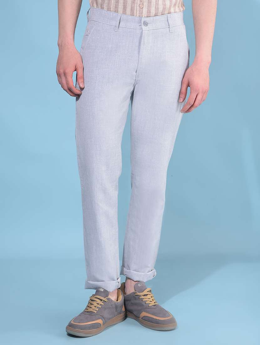 men grey self design flat front trouser - 21109542 - Zoom Image - 0
