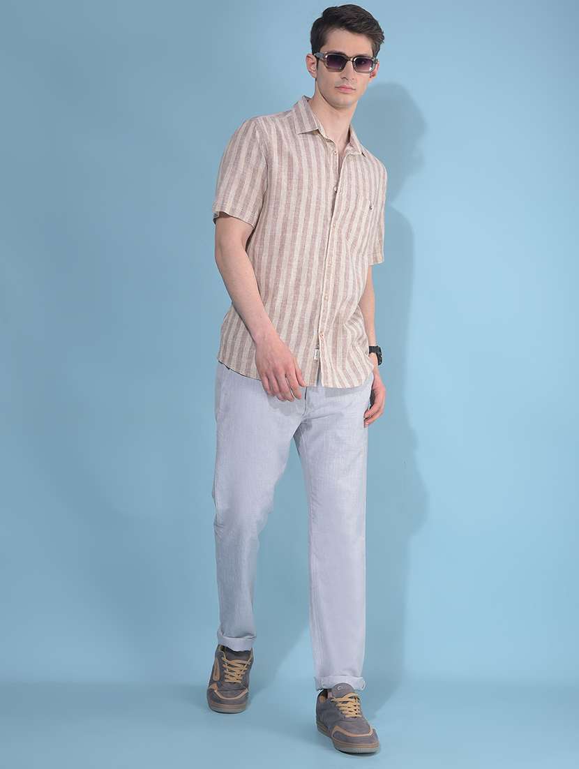men grey self design flat front trouser - 21109542 - Standard Image - 3