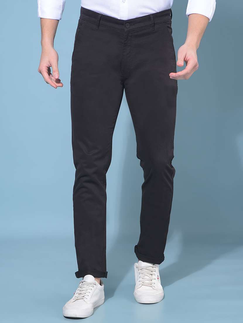 men solid black flat front trouser