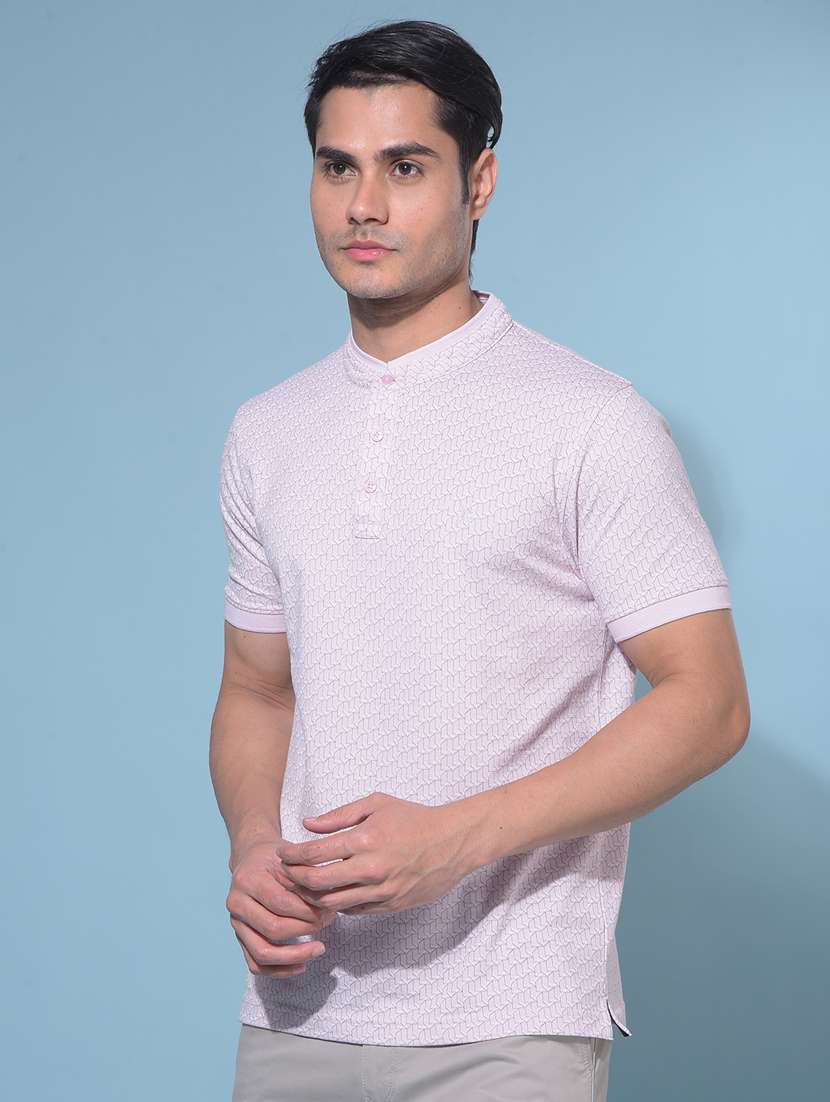 men mandarin neck printed t-shirt