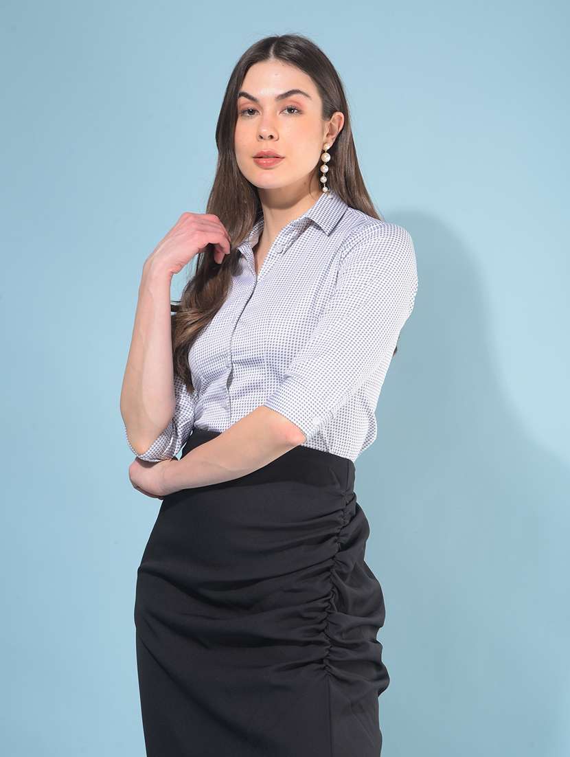 women printed collared shirt