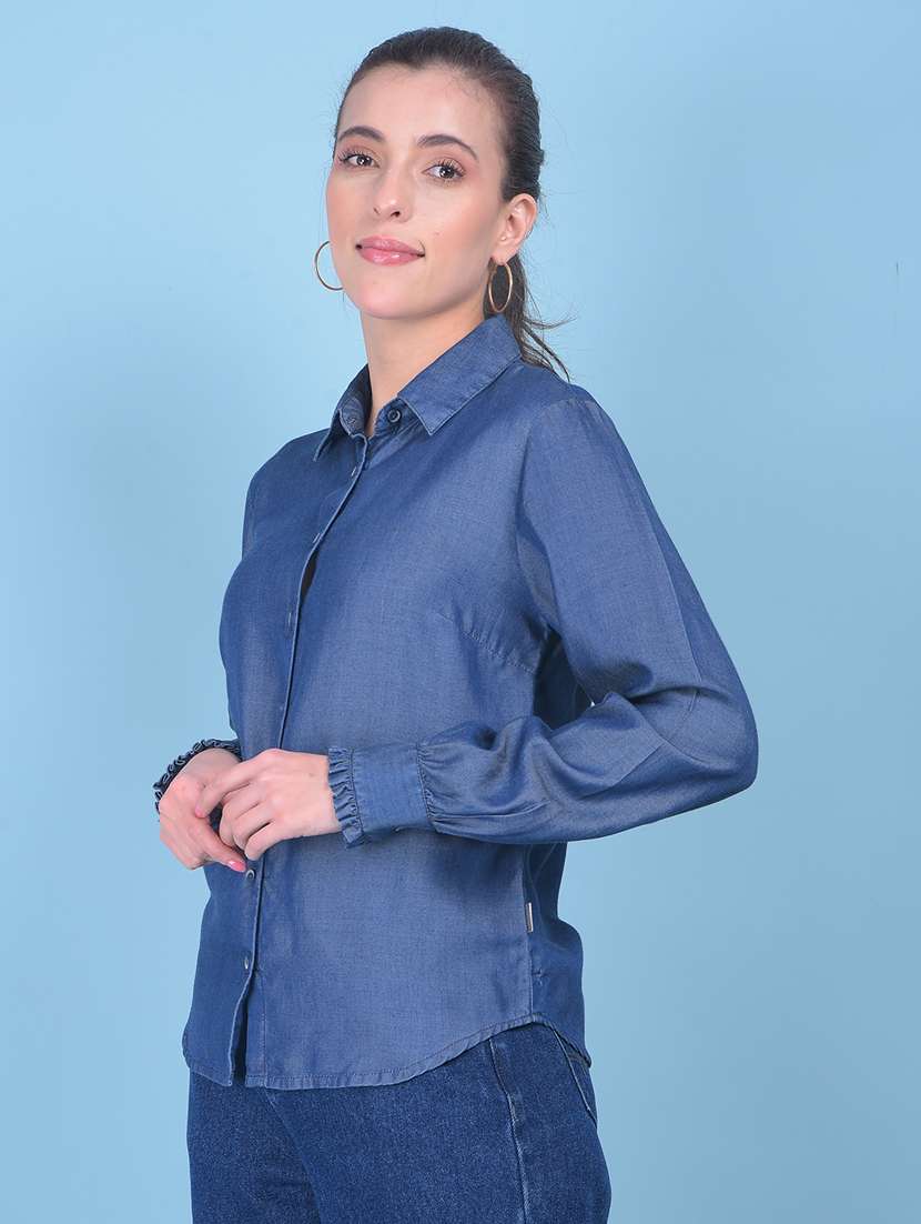 women solid collared shirt