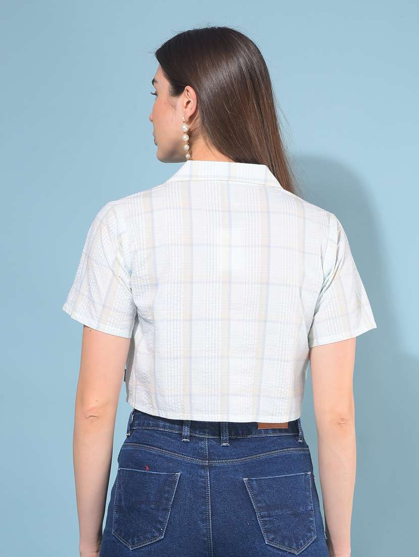 women checkered collared crop shirt - 21110838 -  Standard Image - 3