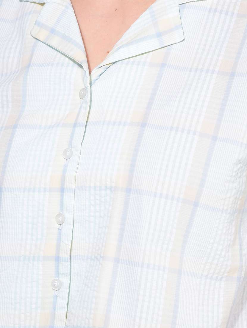 women checkered collared crop shirt - 21110838 -  Standard Image - 5