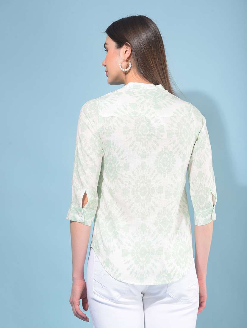 women printed mandrain neck shirt - 21110842 -  Standard Image - 3