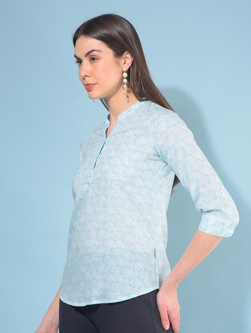 women printed mandrain neck t shirt - 21110915 - Standard Image - 0