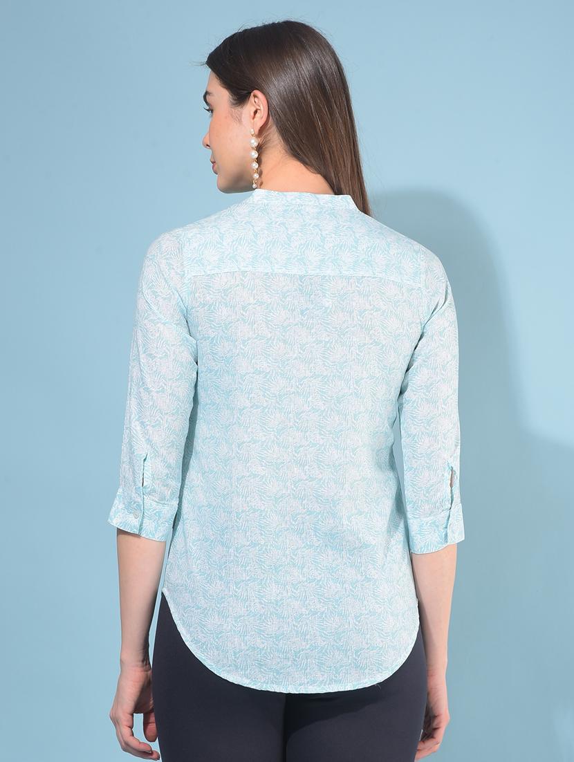 women printed mandrain neck t shirt - 21110915 - Standard Image - 3