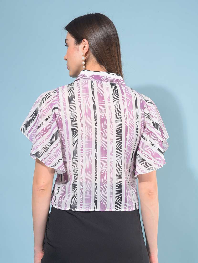 women printed collared crop top - 21110927 -  Standard Image - 3
