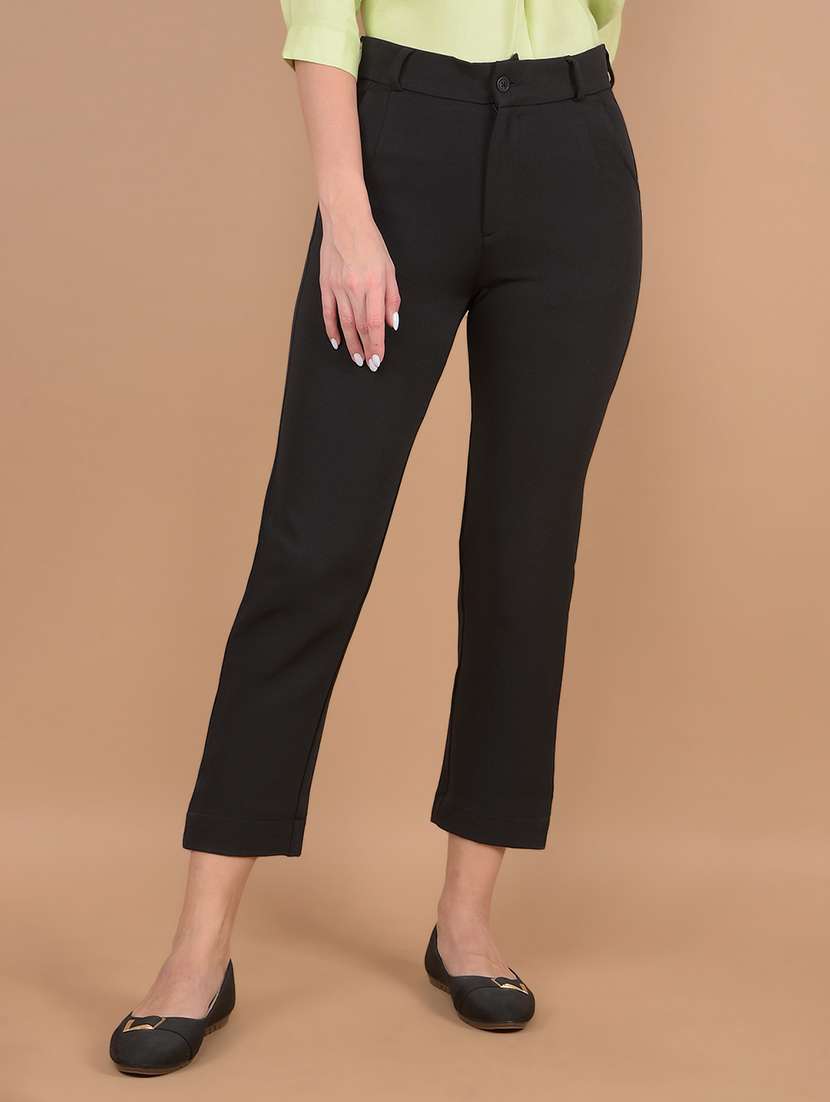 women solid ankle length cigarette pant 