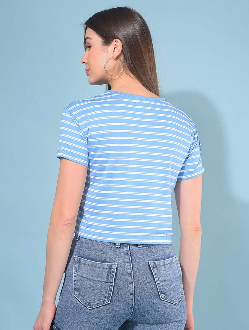 Blue Polyester Crop Tshirt