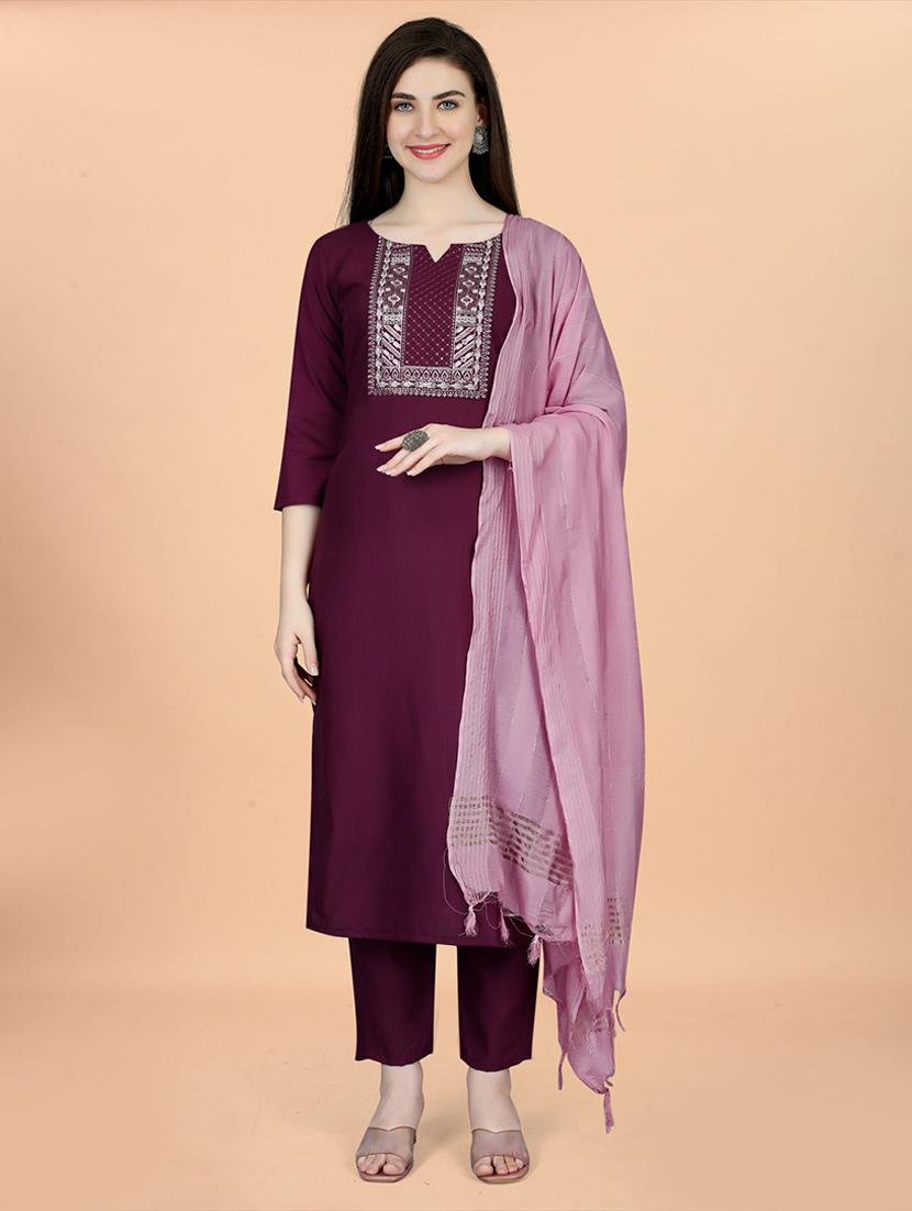 purple self design detailed suit set - 21112847 - Zoom Image - 0