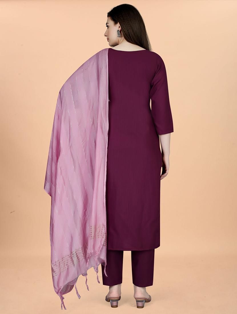 purple self design detailed suit set - 21112847 - Standard Image - 3