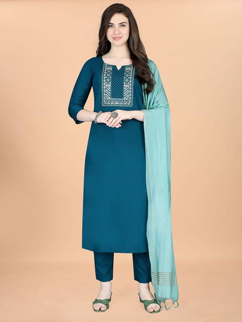 teal cotton kurta pant set - 21112848 - Standard Image - 0