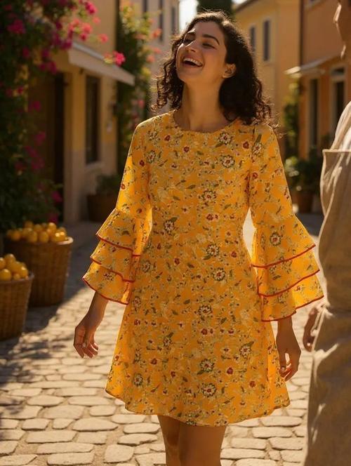 women floral print ruffle sleeves a-line dress - 21113411 - Standard Image - 0