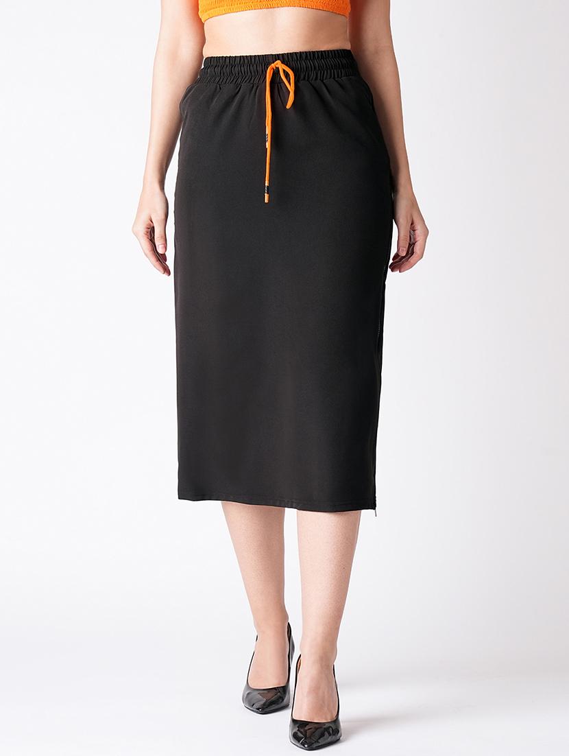 black rayon straight skirt - 21116248 -  Zoom Image - 0
