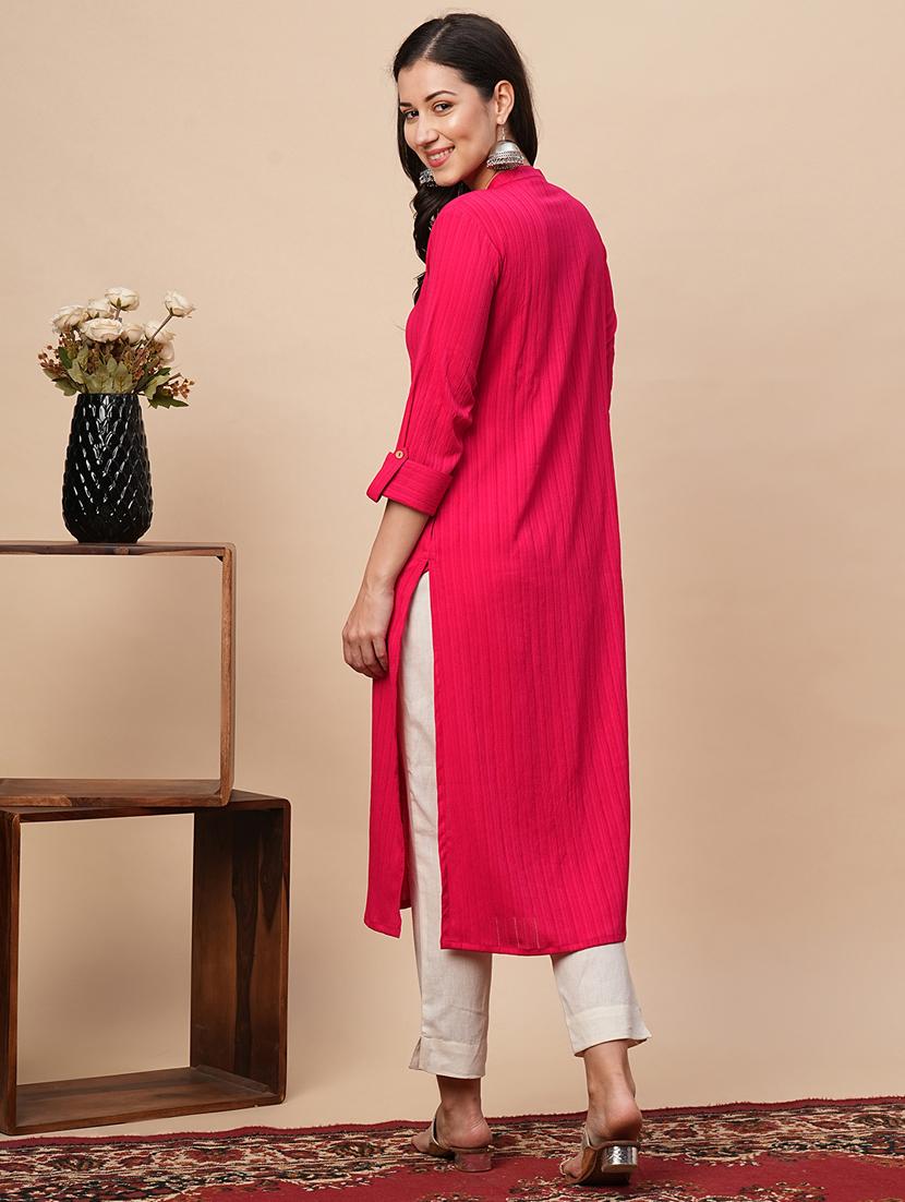 pink embroidered front & side both slit kurta - 21116267 - Standard Image - 3