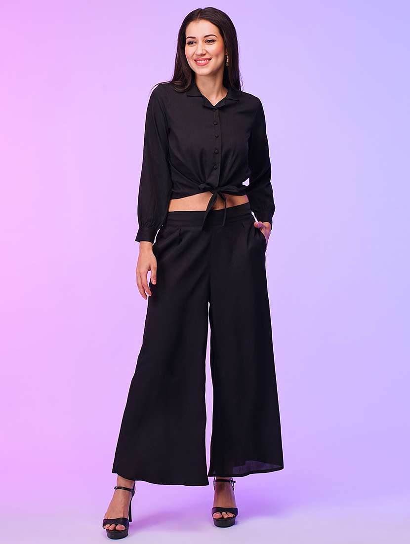 black polyester top and palazzos co-ord set - 21116268 - Zoom Image - 0