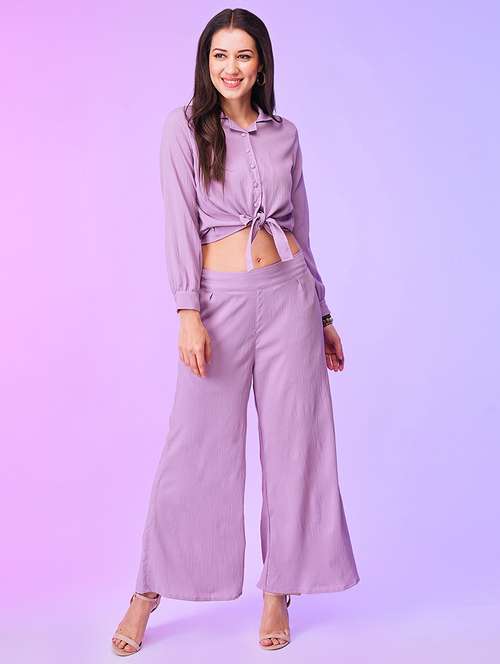 lavender polyester top and palazzos co-ord set - 21116269 - Standard Image - 0
