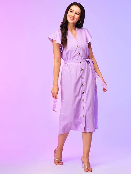 women solid flared sleeves a-line dress - 21116281 - Standard Image - 0