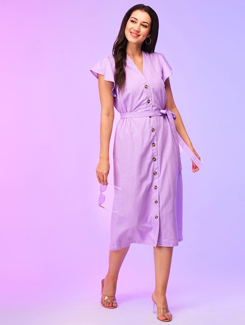 women solid flared sleeves a-line dress - 21116281 - Zoom Image - 0
