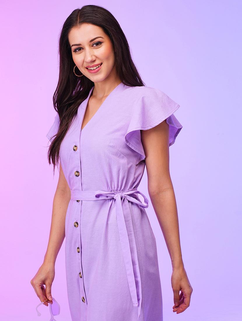 women solid flared sleeves a-line dress - 21116281 - Standard Image - 3