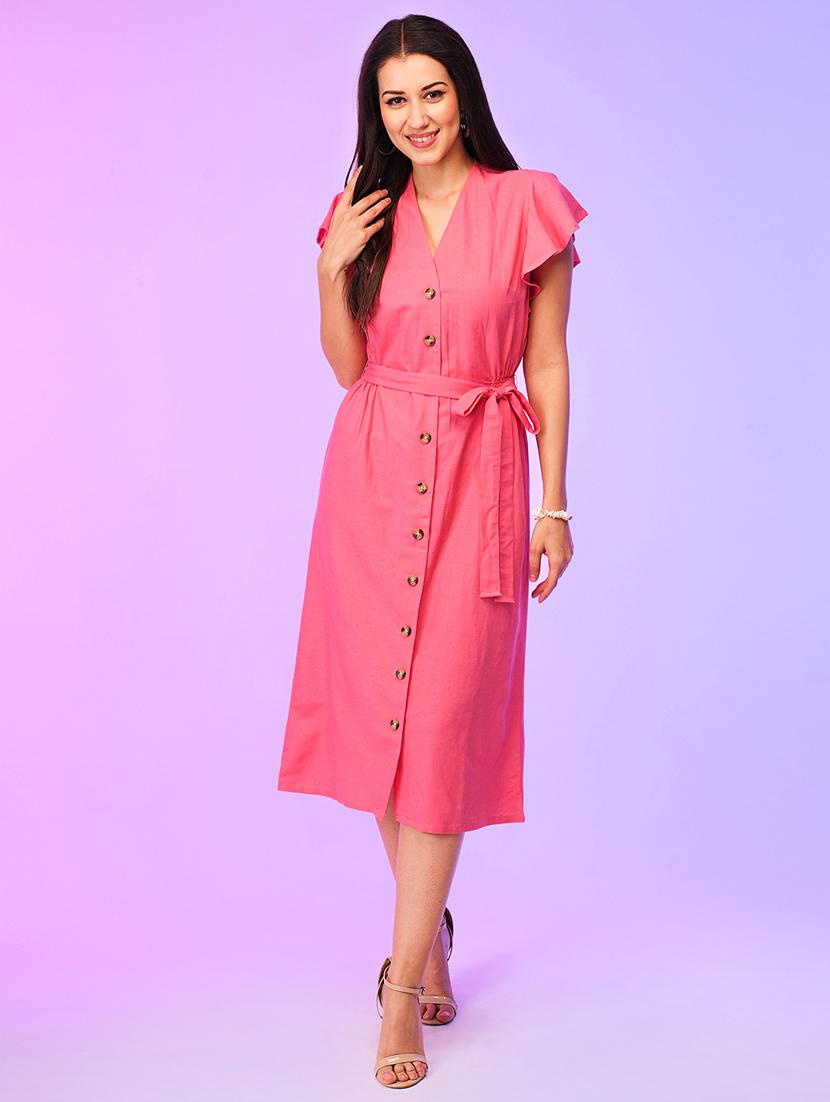 women solid flared sleeves a-line dress - 21116282 - Zoom Image - 0
