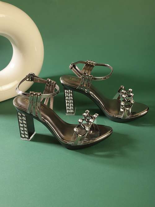 silver patent leather ankle strap sandals - 21116377 - Standard Image - 0