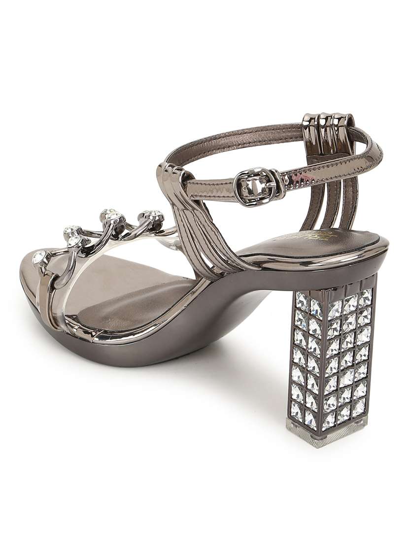 silver patent leather ankle strap sandals - 21116377 - Standard Image - 3