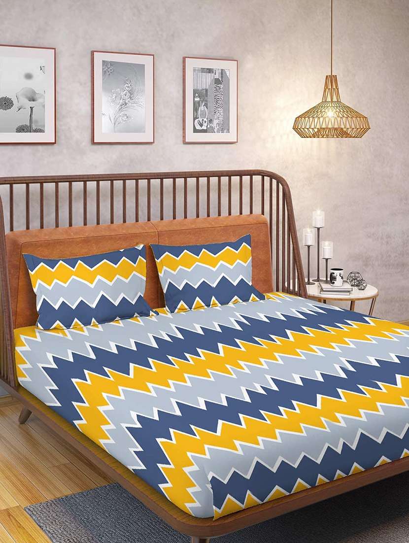 modefe polycotton printed double bedsheet with 2 pillow covers