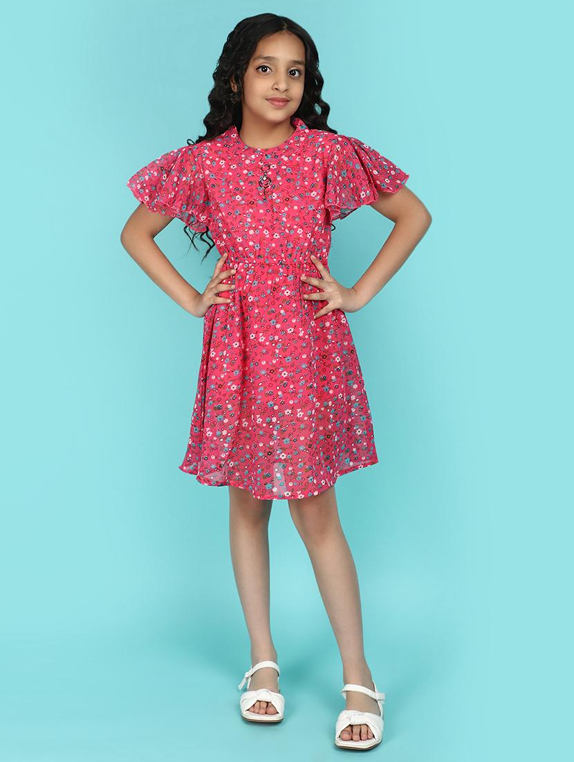 girl printed flutter sleeves frock - 21128333 - Zoom Image - 0