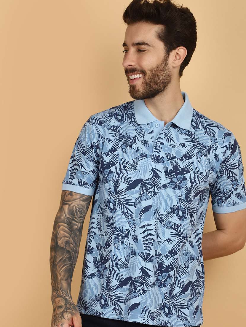 light blue cotton all over print t-shirt - 21128351 -  Standard Image - 3