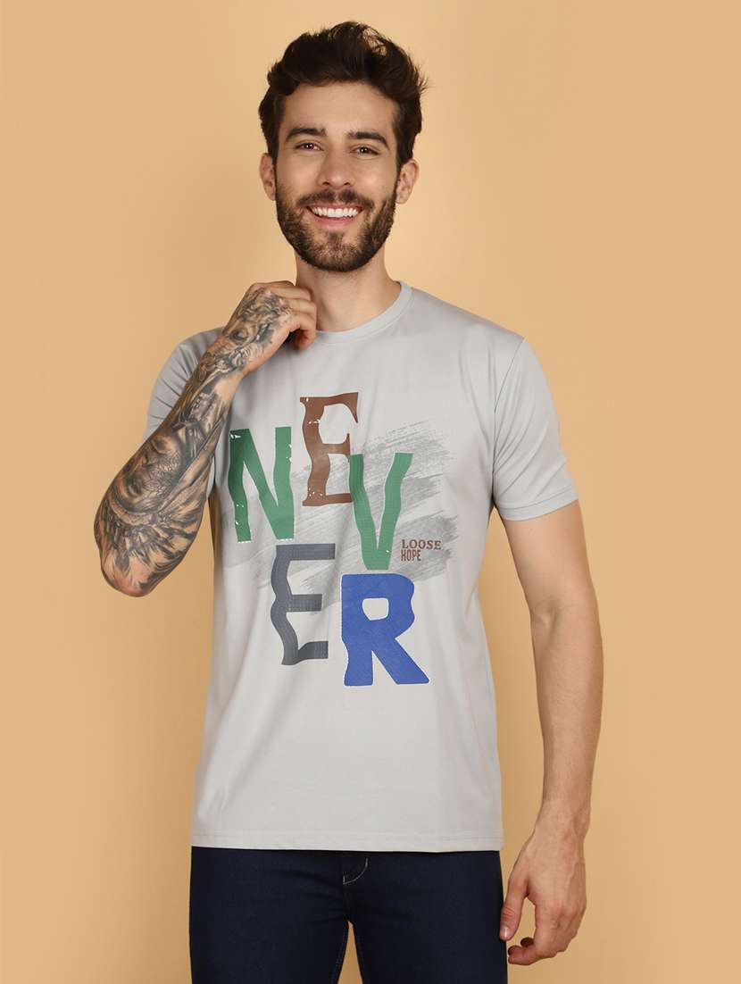 grey cotton front printed t-shirt