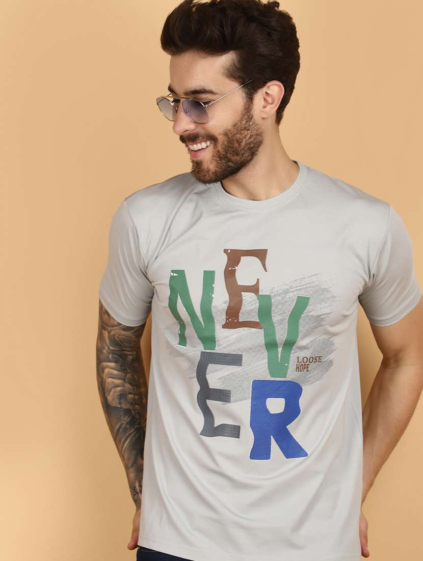 grey cotton front printed t-shirt - 21128422 -  Standard Image - 3