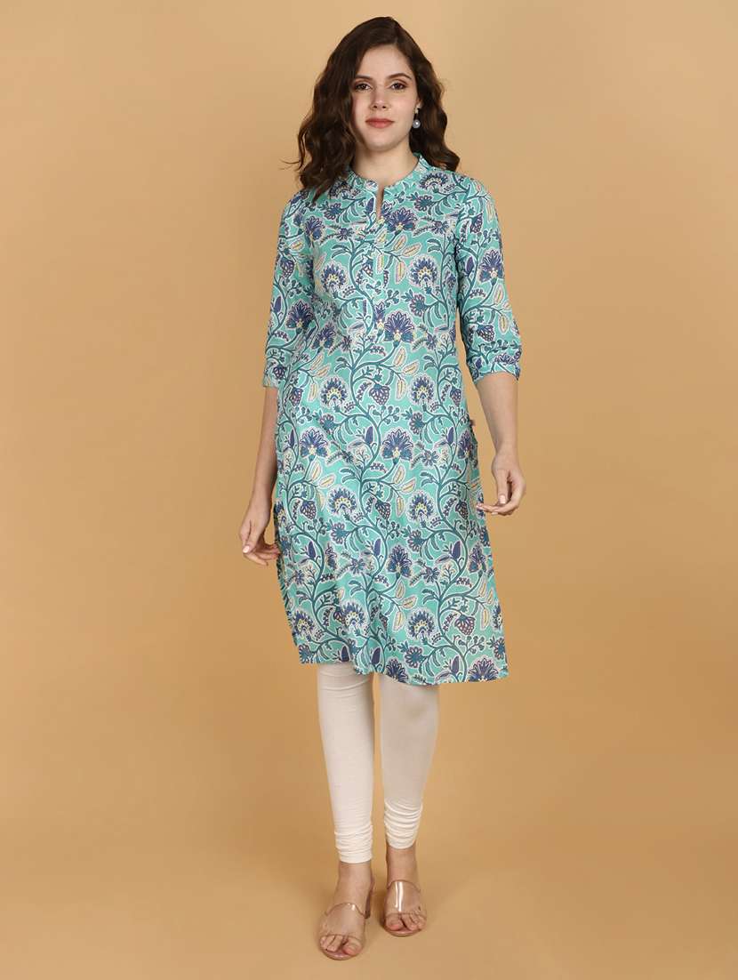 Women Printed Mandrain Neck Straight Kurta - 21128479 -  Standard Image - 3