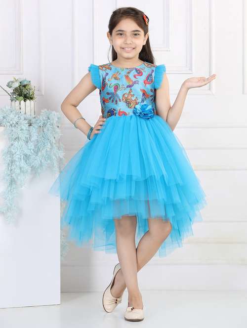 light blue net girls round neck net frock - 21128526 - Standard Image - 0