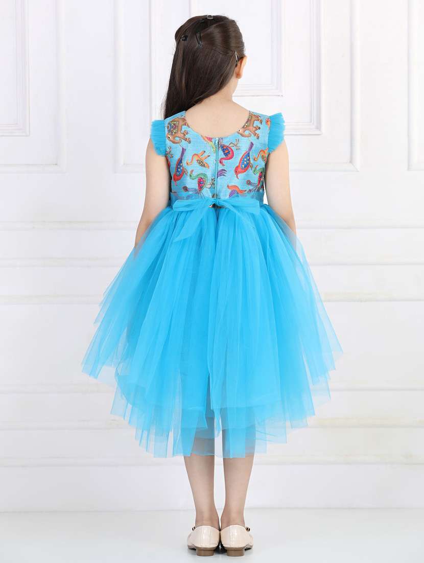light blue net girls round neck net frock - 21128526 - Standard Image - 3