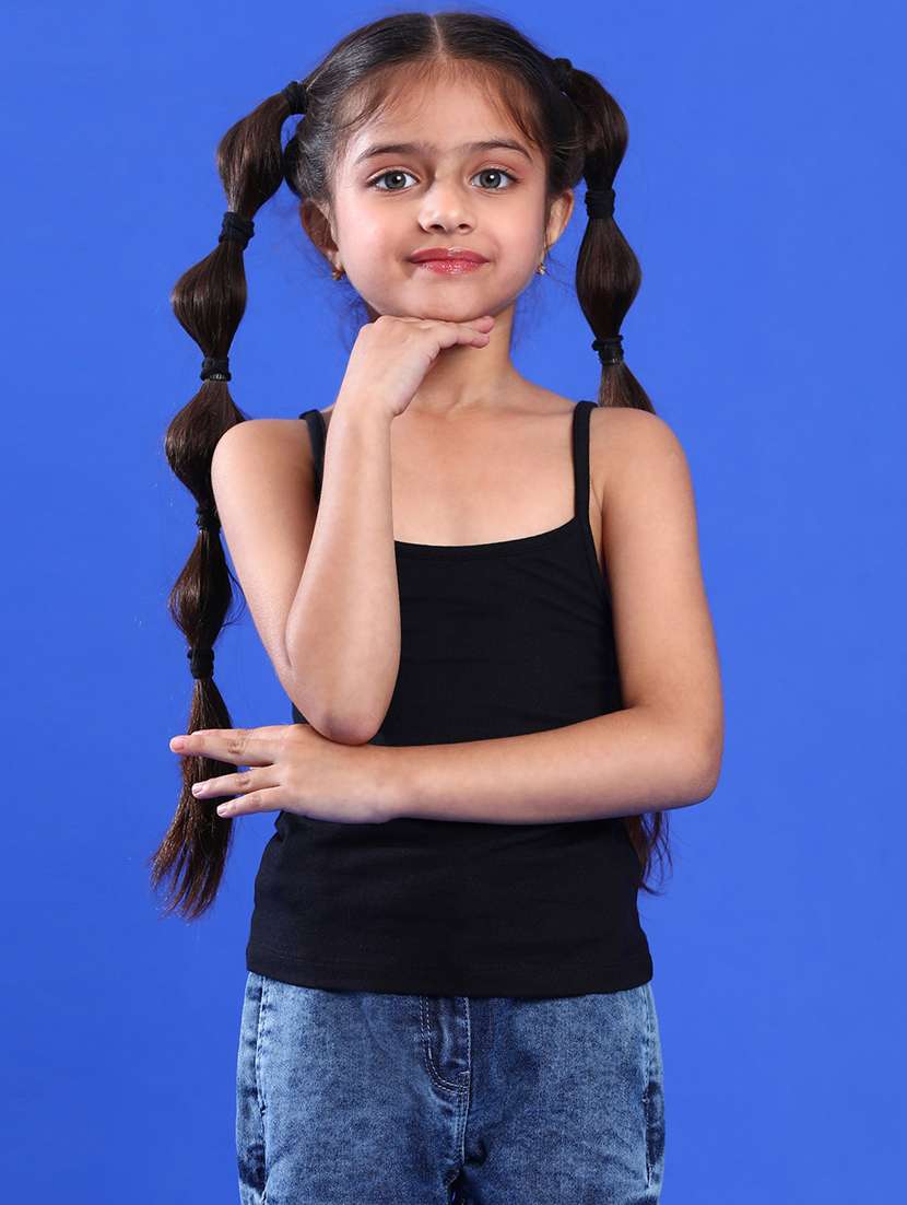 girls square neck solid spaghetti 