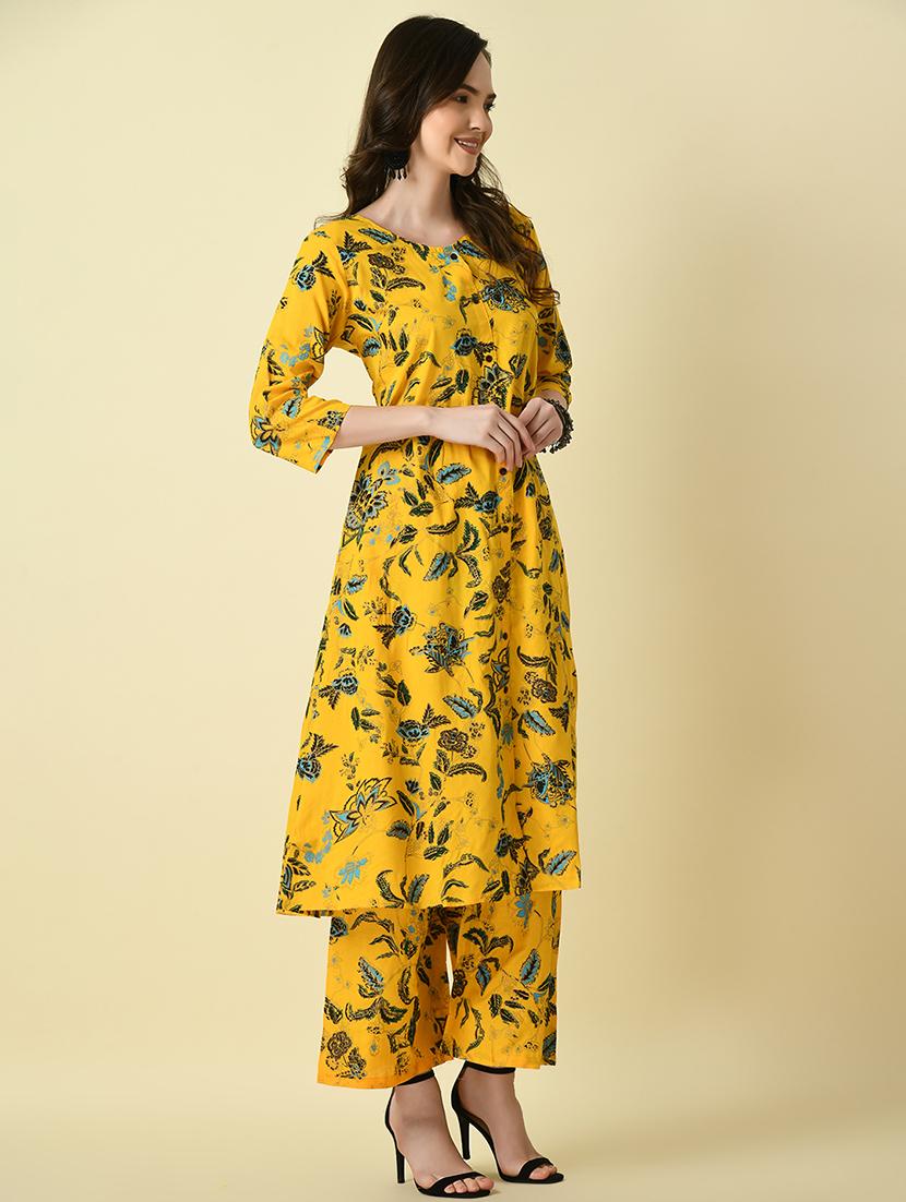 women yellow floral printed kurta & palazzo set - 21128984 - Standard Image - 3