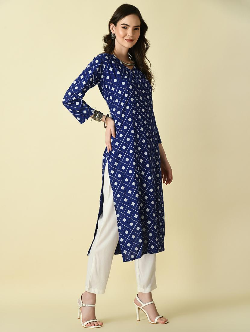 women blue printed viscose kurta - 21129002 - Standard Image - 3