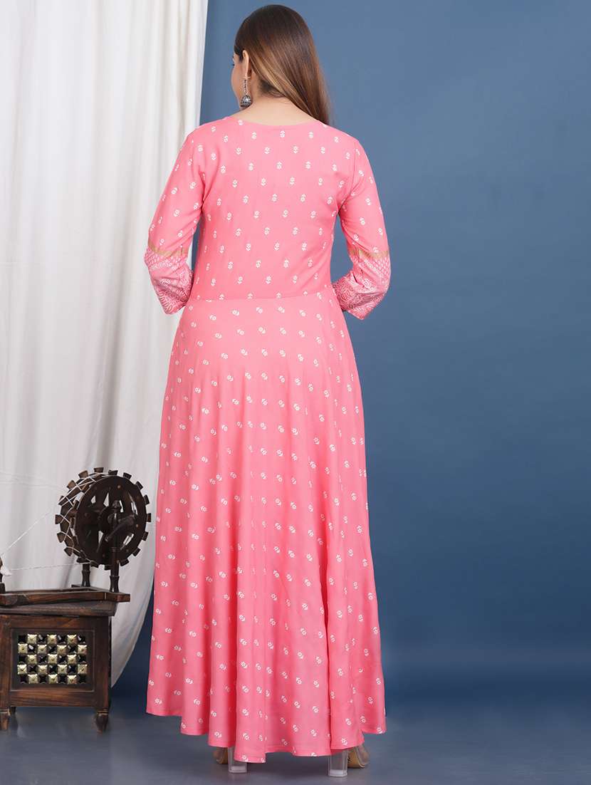 pink viscose flared long kurta - 21129011 -  Standard Image - 3