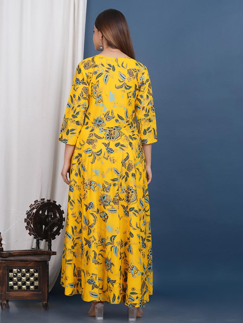 yellow viscose flared floral print kurta - 21129014 - Standard Image - 3