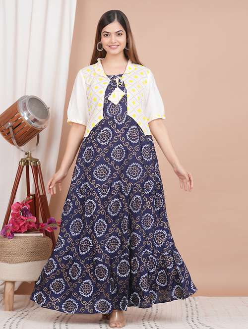 bandhani printed kurta with jacket - 21129021 -  Standard Image - 0