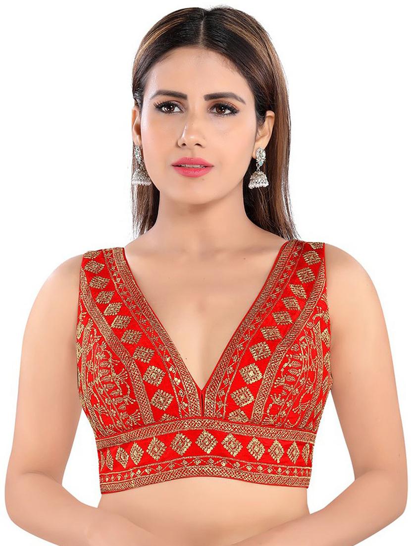 red silk blend embroidered blouse - 21129495 - Zoom Image - 0