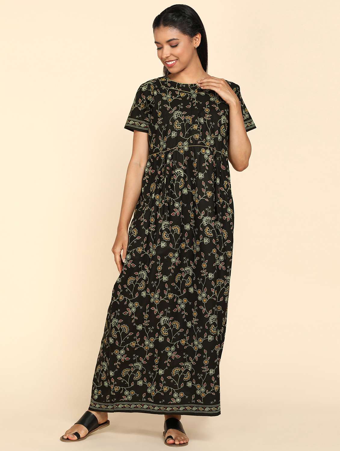women olive green printed cotton nighty - 21129906 - Zoom Image - 0
