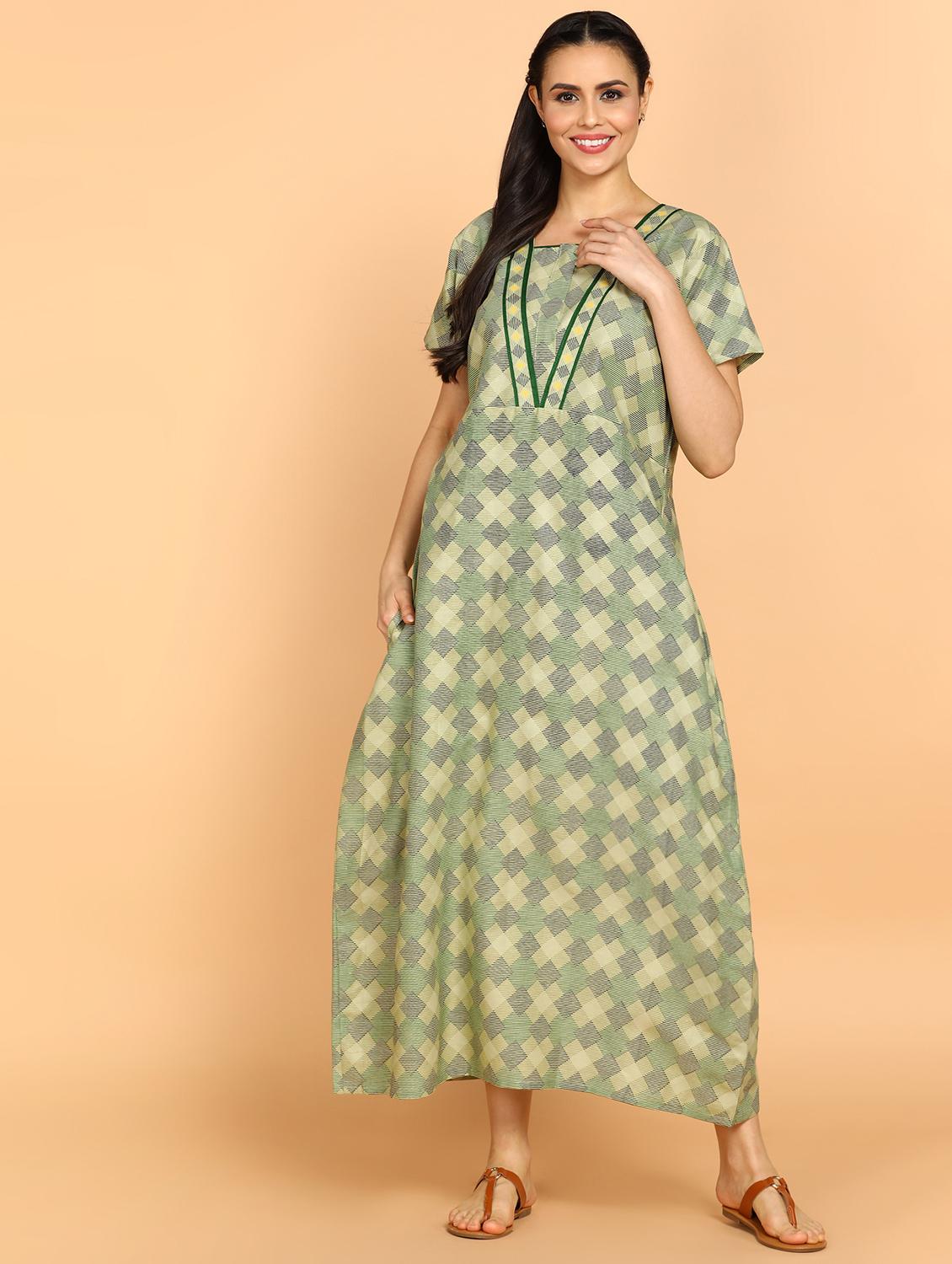 women green printed cotton nighty  - 21129918 -  Zoom Image - 0