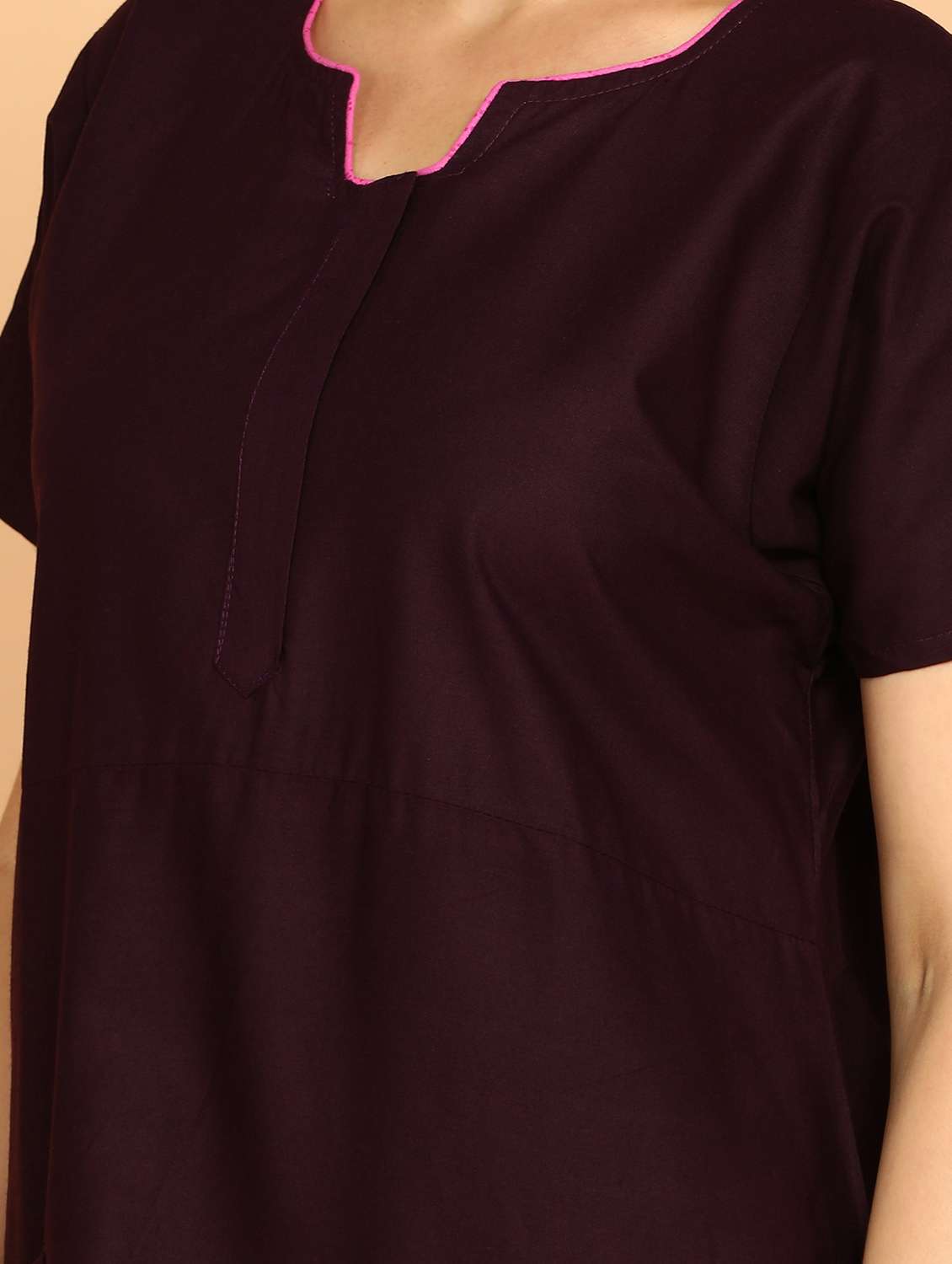 women burgundy printed cotton nighty - 21129945 - Standard Image - 3